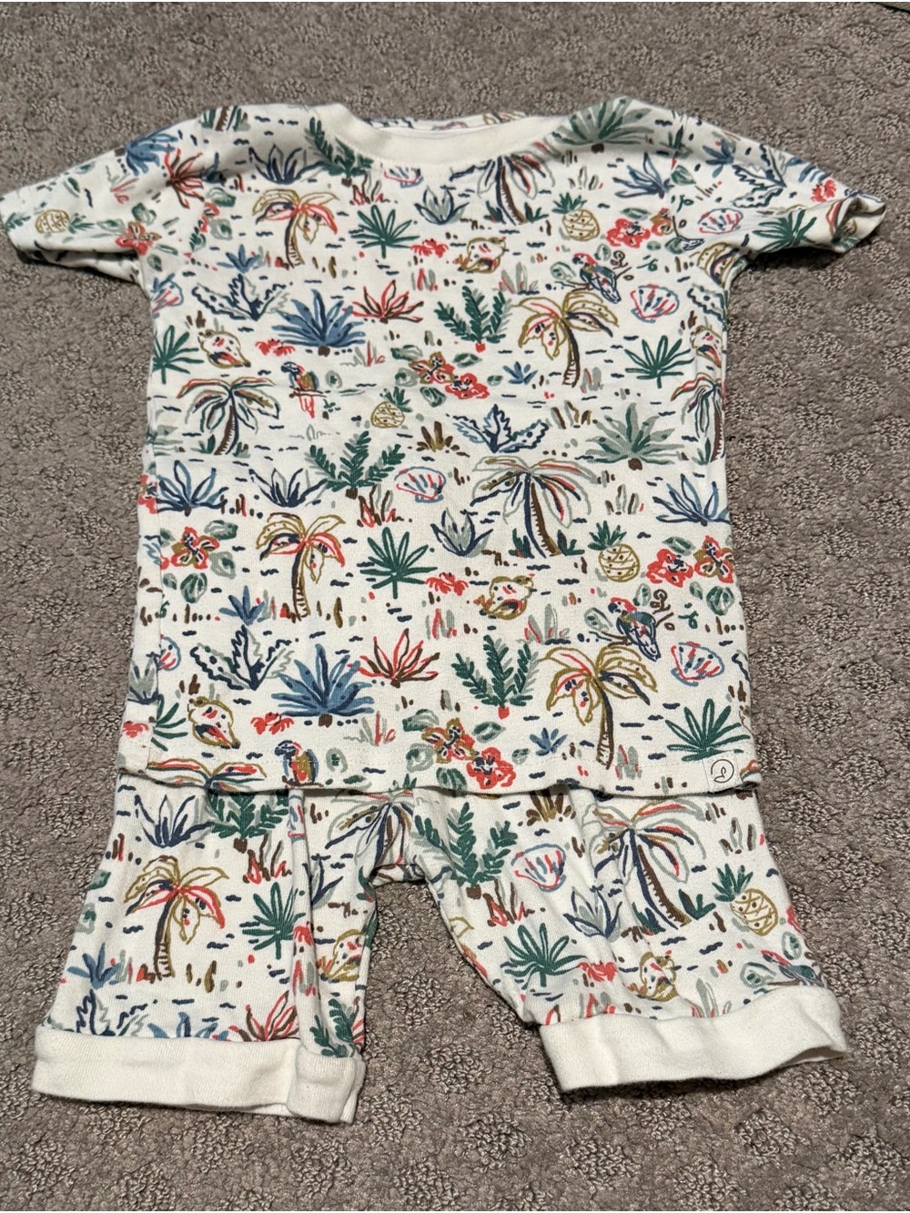 Kids Tropical Print Short Pajama Set - Cream with Multicolor Motif